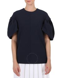 Victoria Beckham - Knit Tops Navy Tuck Sleeve Top - Lyst