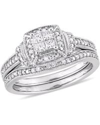 Amour - 1/3 Ct Tw Diamond Halo Vintage Bridal Set - Lyst