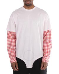 Burberry - Pale Cut-out Hem Gingham Sleeve Cotton Oversized T-shirt - Lyst