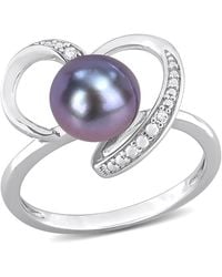 Amour - 8-8.5Mm Freshwater Cultured Pearl And Diamond Accent Heart Ring - Lyst
