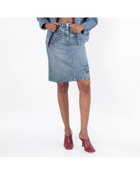 Versace - Barocco A-Line Midi Denim Skirt, Brand Size 42 Us - Lyst