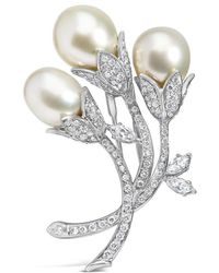 Haus of Brilliance - 18K 2 1/5 Cttw Diamond And South Sea Pearl Floral Brooch Pin - Lyst