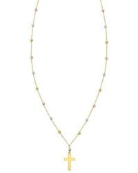 Tresorra - 14K Yelow Rose Beaded Cross Necklace - Lyst