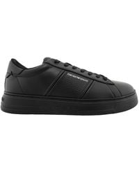 Emporio Armani - Leather Sneakers With Logo Detail, Brand Size 7 Us - Lyst