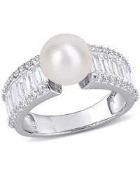 Amour - 8-8.5Mm Cultured Freshwater Pearl And 2 2/5 Ct Tgw Created Sapphire Engagement Ring - Lyst