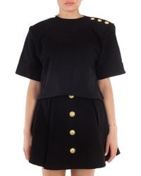 Balmain - Button-Detail Cropped Crew-Neck Sweatshirt - Lyst