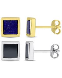 Amour - 2-Piece Set 2Ct Tgw Lapis And Hematite Square Stud Earrings - Lyst