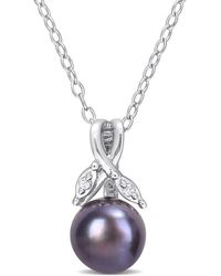 Amour - 7.5-8Mm Freshwater Cultured Pearl And Diamond Accent Floral Pendant With Chain - Lyst