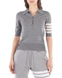 Thom Browne - Ladies Light Wool 4-Bar Relaxed Polo Shirt, Brand Size 36 (Us - Lyst
