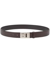 Ferragamo - Gancini Plaque Pebbled Leather Belt - Lyst