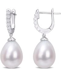 Amour - 8.5-9Mm Freshwater Cultured Pearl And 1/5 Ct Tgw Cubic Zirconia Drop Cuff Earrings - Lyst