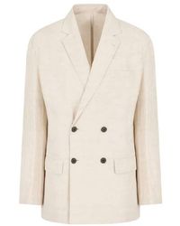 Emporio Armani - Long Sleeve Linen Blend Blazer, Brand Size 46 (Us - Lyst