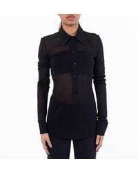 Saint Laurent - Sheer Pointed Collar Long Sleeve Shirt, Brand Size 38 - Lyst