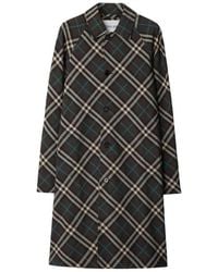 Burberry - Check Print Mid-Length Car Coat, Brand Size 52 Us - Lyst