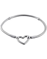 PANDORA - Snake Chain Sterling Bracelet With Heart Clasp - Lyst