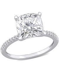 Amour - 3 1/2 Ct Dew Created Moissanite And 1/10 Ct Tw Diamond Engagement Ring - Lyst