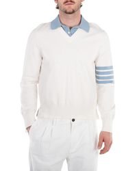 Thom Browne - Jersey 4-Bar V Neck Polo Pullover - Lyst