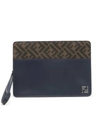 Fendi - Squared Logo Applique Standing Clutch - Lyst