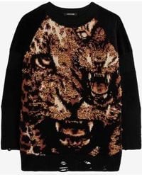 Roberto Cavalli - Tiger Intarsia Fisherman Rib Distressed Sweater - Lyst