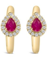 Haus of Brilliance - 10K Pear Cut Ruby 4X3 Mm And 1/10 Cttw Round Diamond Huggy Earrings - Lyst