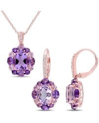 Amour - 2-Pc Set Of 9 1/5 Ct Tgw Amethyst, Topaz, Rose De France Floral Pendant With Chain And Earrings Set - Lyst