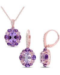 Amour - 2-Pc Set Of 9 1/5 Ct Tgw Amethyst, Topaz, Rose De France Floral Pendant With Chain And Earrings Set - Lyst