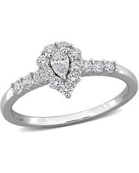 Created Forever - 1/2Ct Tw Pear-Shaped And Round-Cut Lab-Grown Diamond Halo Engagement Ring - Lyst