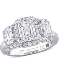 Created Forever - 3Ct Tdw Emerald-Cut Lab-Created Diamond And Tsavorite Accent 3-Stone Ring - Lyst