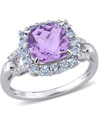 Amour - Halo Diamond, Amethyst, And Cushion Cut Tanzanite Ring - Lyst