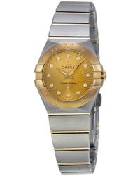 Omega Constellation Gold Dial Diamond Watch - Metallic