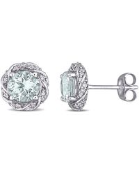 Amour - Aquamarine And 1/5 Ct Tw Diamond Halo Stud Earrings - Lyst