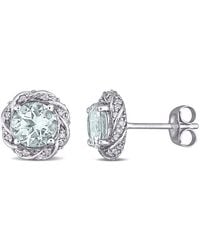 Amour - Aquamarine And 1/5 Ct Tw Diamond Halo Stud Earrings - Lyst