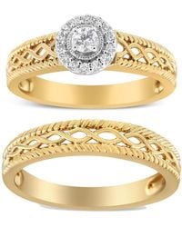 Haus of Brilliance - 14K Plated .925 Sterling 1/5 Cttw Diamond Halo Engagement Ring And Wedding Band Set - Lyst