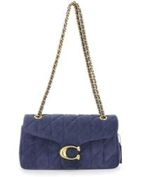 COACH - Crossbody Bag With Chain Handles And Logo Plate On The Front Suede For Blu - Lyst