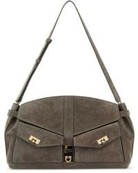 Ferragamo - Suede Shoulder Bag Concrete - Lyst