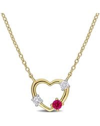 Created Forever - 1/6Ct Tgw Created Ruby And 1/7Ct Tw Lab-Grown Diamond Open Heart Necklace - Lyst