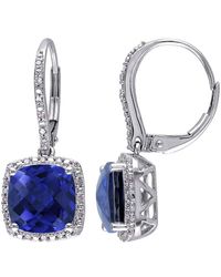 Amour - 6 1/2 Ct Tgw Created Sapphire And 1/5 Ct Tw Diamond Leverback Halo Earrings - Lyst
