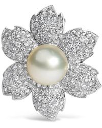Haus of Brilliance - 18K 2 3/4 Cttw Diamond And 12.5 Mm Cultured Freshwater Pearl Floral Brooch Pin - Lyst
