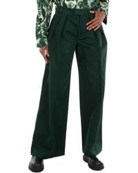 Burberry - Wide Leg Pleated-Detail Cotton Trousers, Brand Size 2 (Us - Lyst