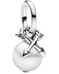 PANDORA - Sterling Sillver Pearl & Arrows Mini Dangle Charm - Lyst