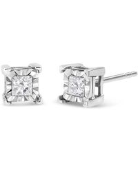Haus of Brilliance - 925 Sterling 1/2 Cttw Miracle Set Princess-Cut Diamond Solitaire Stud Earrings (H-I Color, Si2-I1 Clarity) - Lyst