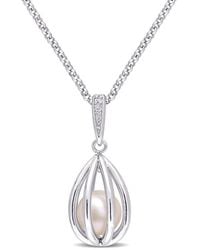 Amour - 8-8.5Mm Freshwater Cultured Pearl And Diamond Accent Pearl Necklace With Chain - Lyst