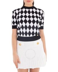 Balmain - Diamond-Pattern Knitted Crew-Neck T-Shirt, Brand Size 34 (Us - Lyst
