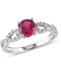 Amour - 1/10 Ct Tw Diamond And Created Ruby Infinity Engagement Ring - Lyst