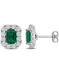 Created Forever - 1 4/5Ct Tgw Created Emerald And 1 1/3Ct Tw Lab-Grown Diamond Halo Stud Earrings - Lyst