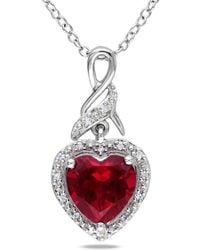 Amour - Diamond And Created Ruby Heart Twist Pendant With Chain - Lyst