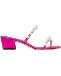 Jimmy Choo - Amara 45 Pearl Embellished Satin Mules, Brand Size 34 Us - Lyst
