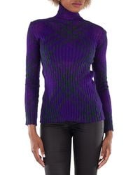 Burberry - Check Pattern Long Sleeve Sweater - Lyst
