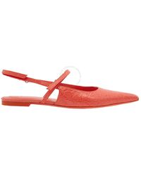 BY FAR - Coral Red Jess Croco Embossed Leather Slingback S - Lyst