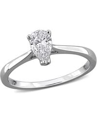 Created Forever - 1/2Ct Tw Pear-Shaped Lab-Grown Diamond Solitaire Engagement Ring With Side Accents - Lyst